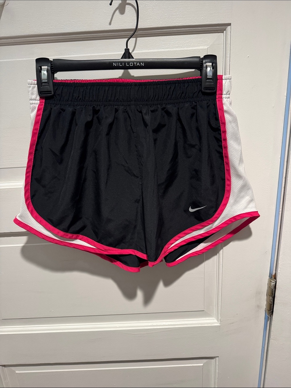 Nike Women’s Black Shorts with Hot Pink Trim and White Panels